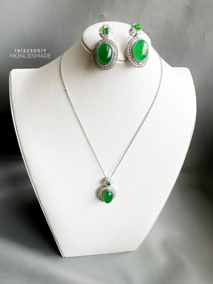 Set Oval Topaz Jade Earring With Necklace