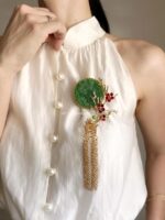 BC060126001 - Jade Brooch With Handmade Flower - Image 2