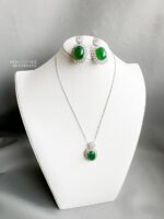 1912250022 - Set Necklace & Earring Double Halo Oval Jade
