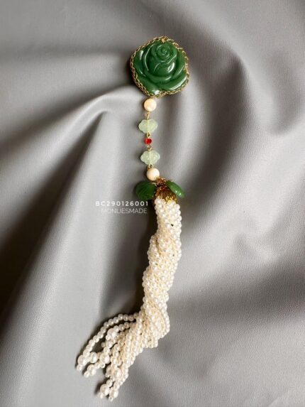 BC1290126001 - Flower Jade Brooch with Tassle