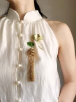 BC060226004 - Handmade Jade Brooch with Gold Ginko - Image 2