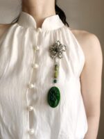 BC020226001 - Handmade Flower Diamond Jade Brooch - Image 2