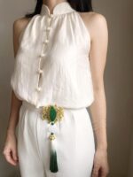 BC110226001 - Handmade Jade Brooch with Tassel - Image 3