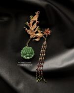 BC260226002 - Golden KOI With Flower Lotus Jade Brooch