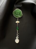 BC280226004 - Rose Jade Brooch with Silver Tussle