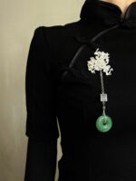 BC280226002 - Silver Jade Brooch with Tussle - Image 2