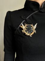 BC280226003 - Jade Brooch Black with gold phoenix - Image 2