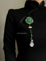 BC280226004 - Rose Jade Brooch with Silver Tussle - Image 2