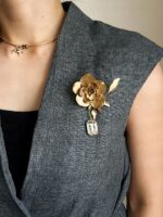 BC050326004 - Handmade Flower Bronze Brooch with Diamond Tussel - Image 2