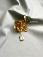 BC050326004 - Handmade Flower Bronze Brooch with Diamond Tussel