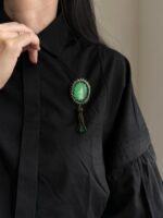 BC100326002- Scarlet Oval Brooch with Tassel - Image 3