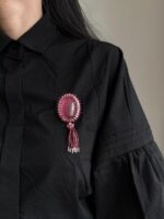 BC100326002- Scarlet Oval Brooch with Tassel - Image 2