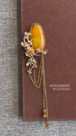BC22082601- Jade Golden Amber Brooch - Image 2