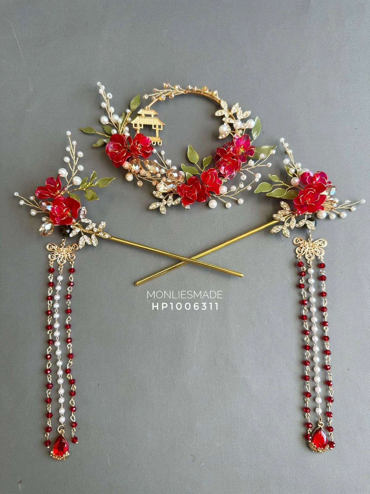 dragon fly HP1006311 – One Set Sangjit Hairpins – Red - Image 1